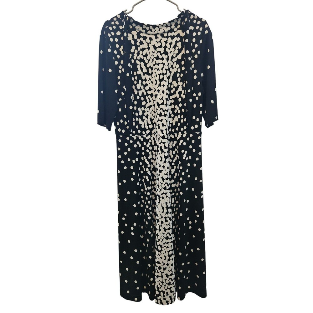 Alfani Womens Black and White Spots Midi Dress Tie at Neck Short Sleeve …